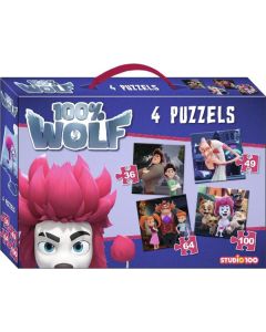 Puzzel 4 in 1 100% Wolf: 36/49/64/100 stukjes